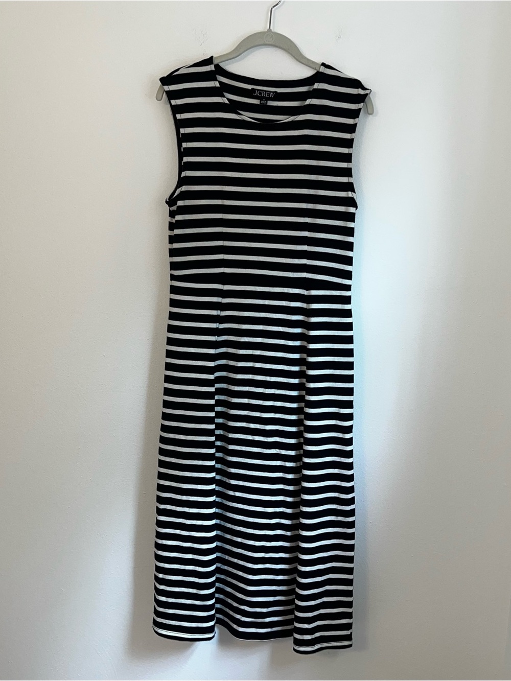 J. Crew Black & White Striped Sleeveless Midi Tank Dress